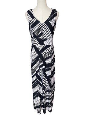 Soma Jersey Black And White Maxi‎ Dress Size M Stretch Soft Geometric Print Long